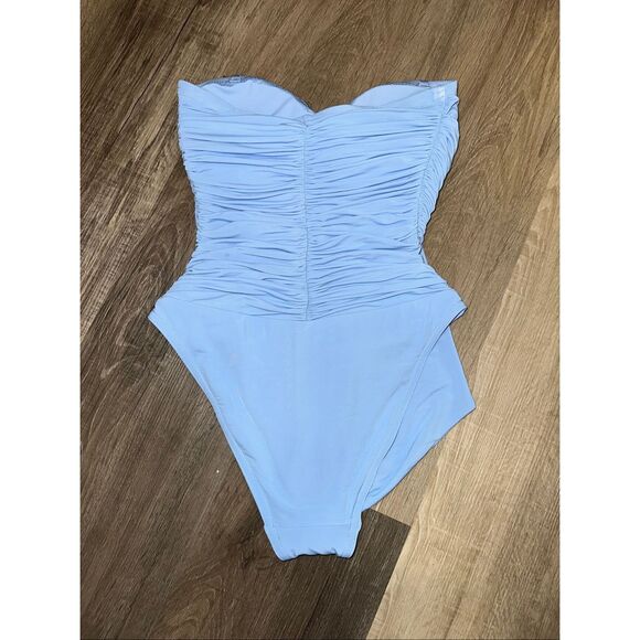 Zimmermann Acacia Draped Bow Bandeau One-Piece Swimsuit in Pale Blue Size US4 $3 - Picture 5 of 6